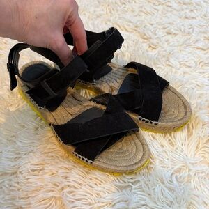Rag & Bone Black Suede Espadrille Sandals 36.5 | Yellow Sole Made in Spain Giza